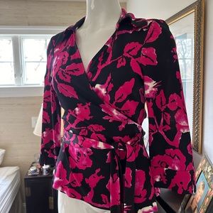 DVF silk knit wrap blouse